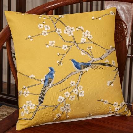 北辰 2020新款麻布印花新中式抱枕 鹊上眉梢-亮黄
