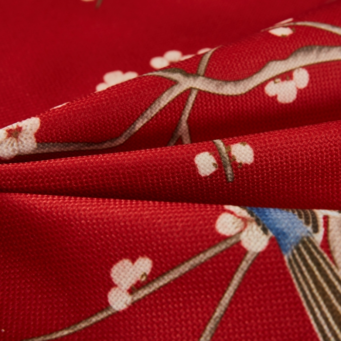 91家纺网 家纺一手货源 找家纺 北辰 2020新款麻布印花新中式抱枕 鹊上眉梢-红