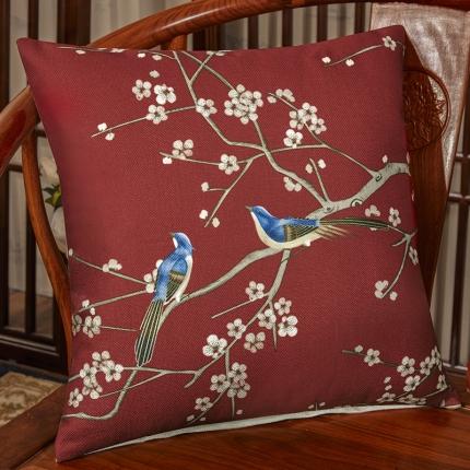 北辰 2020新款麻布印花新中式抱枕 鹊上眉梢-红