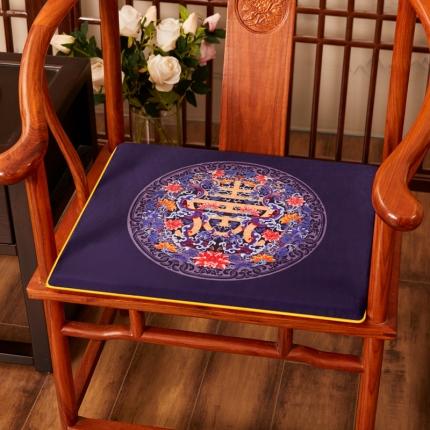 北辰 绒布印花新中式坐垫红木沙发垫花团锦簇系列 福寿-藏蓝