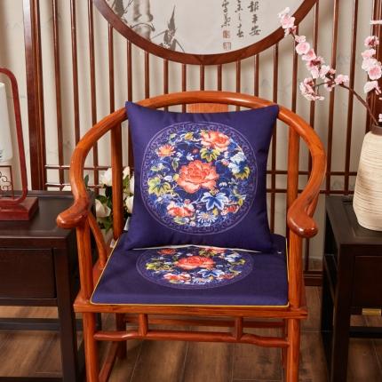 北辰 2020新款麻布印花新中式抱枕 秋香-藏蓝