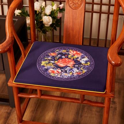 北辰 绒布印花新中式坐垫红木沙发垫花团锦簇系列 秋香-藏蓝