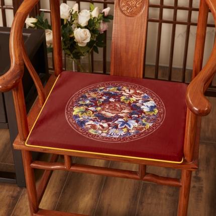 北辰 绒布印花新中式坐垫红木沙发垫花团锦簇系列 秋香-红