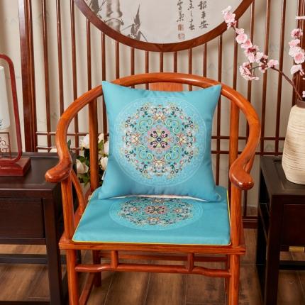 北辰 2020新款麻布印花新中式抱枕 花团锦簇-亮蓝