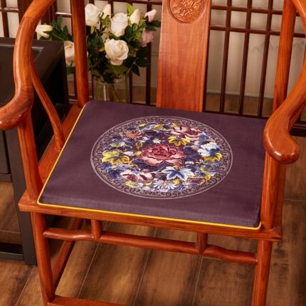 北辰 绒布印花新中式坐垫红木沙发垫花团锦簇系列 秋香-咖