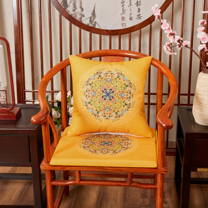 91家纺网 家纺一手货源 找家纺 北辰 2020新款麻布印花新中式抱枕 花团锦簇-亮黄
