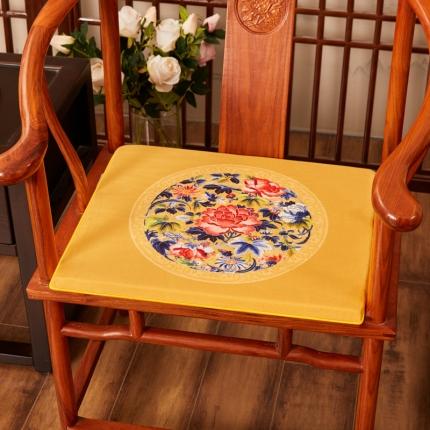 北辰 绒布印花新中式坐垫红木沙发垫花团锦簇系列 秋香-亮黄