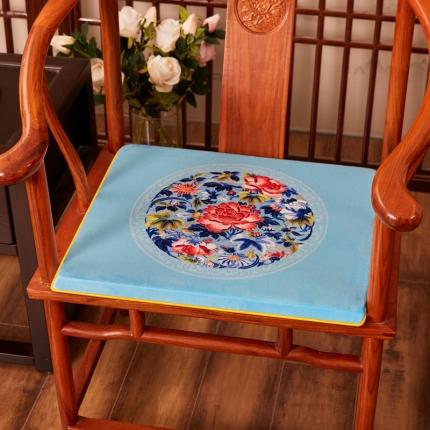 北辰 绒布印花新中式坐垫红木沙发垫花团锦簇系列 秋香-亮蓝