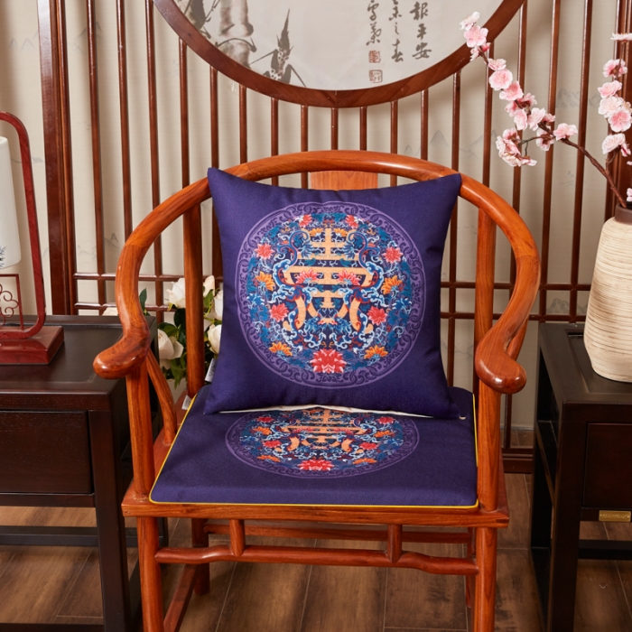 91家纺网 家纺一手货源 找家纺 北辰 2020新款麻布印花新中式抱枕 福寿-藏蓝