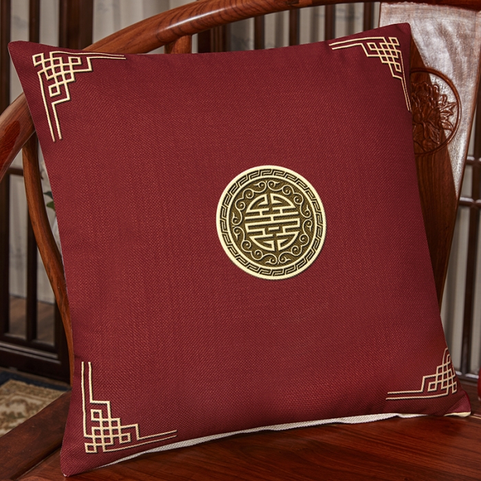 91家纺网 家纺一手货源 找家纺 北辰 2020新款麻布印花新中式抱枕 富贵-红