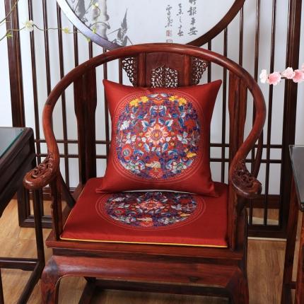 91家纺网 家纺一手货源 找家纺 北辰 2020新款麻布印花新中式抱枕 双鱼团花-红