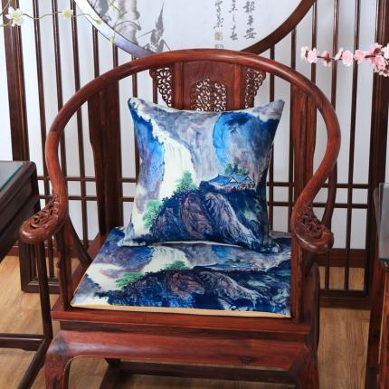 91家纺网 家纺一手货源 找家纺 北辰 2020新款麻布印花新中式抱枕 飞流直下