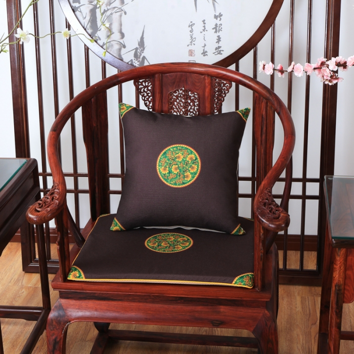 91家纺网 家纺一手货源 找家纺 北辰 2020新款麻布印花新中式抱枕 中式-咖