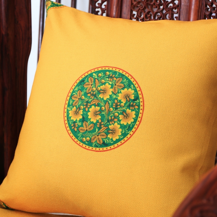 91家纺网 家纺一手货源 找家纺 北辰 2020新款麻布印花新中式抱枕 中式-亮黄