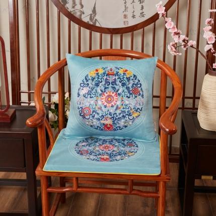 北辰 2020新款绒面双面印花新中式抱枕 双鱼团花亮蓝