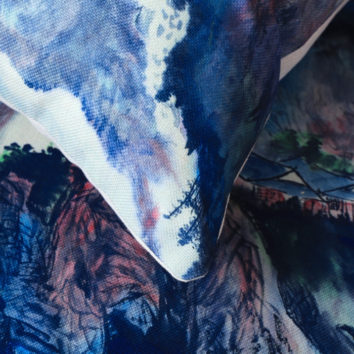 91家纺网 家纺一手货源 找家纺 北辰 2020新款麻布印花新中式抱枕 飞流直下