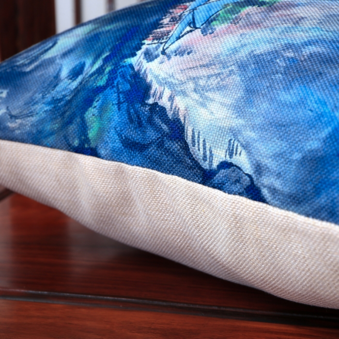 91家纺网 家纺一手货源 找家纺 北辰 2020新款麻布印花新中式抱枕 飞流直下