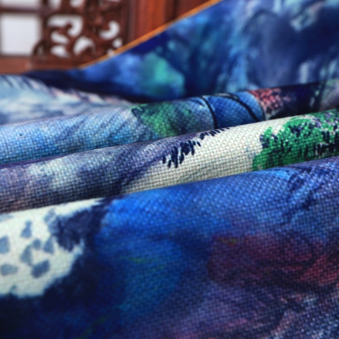 91家纺网 家纺一手货源 找家纺 北辰 2020新款麻布印花新中式抱枕 飞流直下