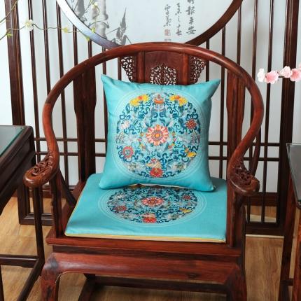 北辰 2020新款麻布印花新中式抱枕 双鱼团花-亮蓝