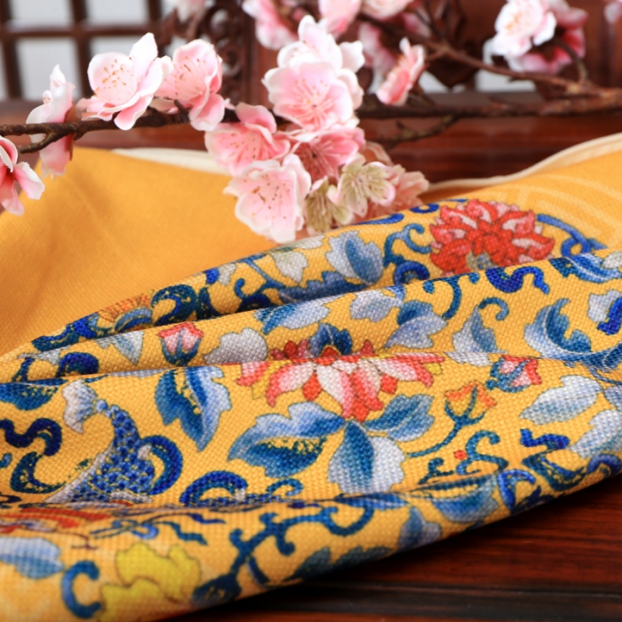 91家纺网 家纺一手货源 找家纺 北辰 2020新款麻布印花新中式抱枕 双鱼团花-金