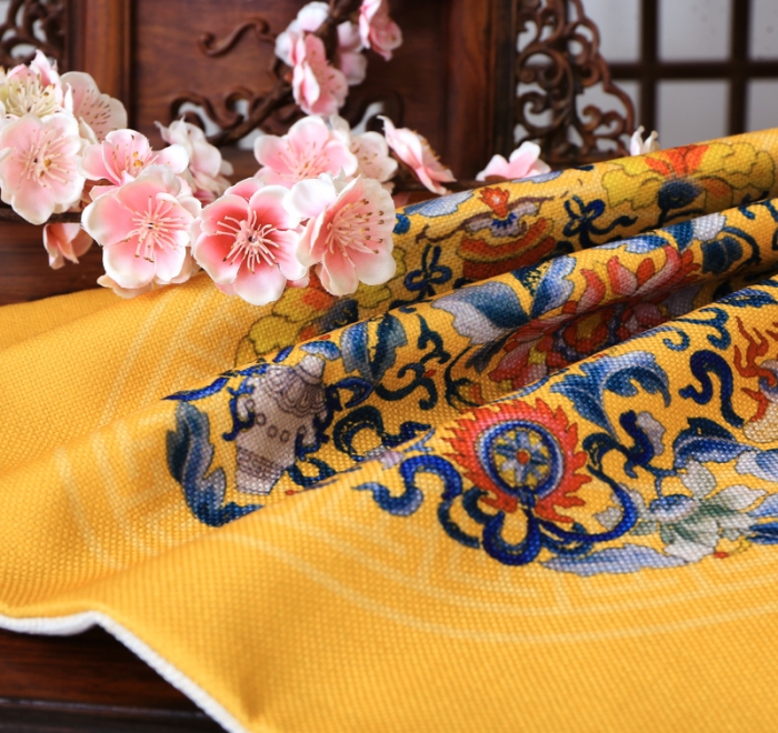 91家纺网 家纺一手货源 找家纺 北辰 2020新款麻布印花新中式抱枕 双鱼团花-金