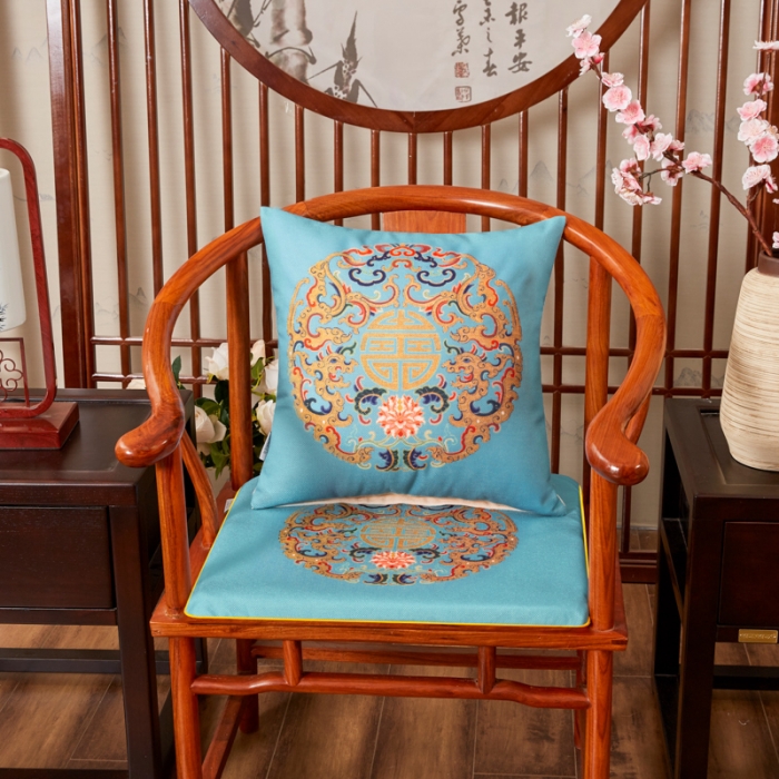 91家纺网 家纺一手货源 找家纺 北辰 2020新款麻布印花新中式抱枕 吉祥-亮蓝