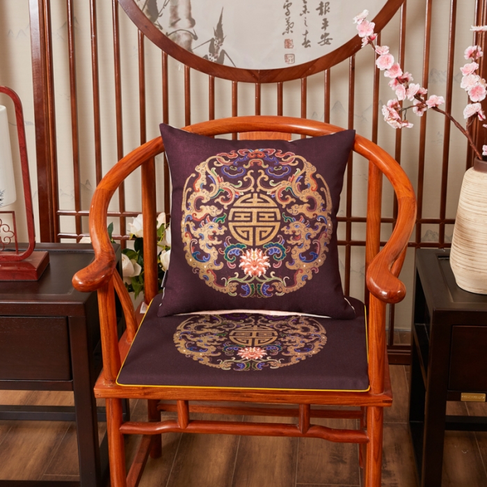 91家纺网 家纺一手货源 找家纺 北辰 2020新款麻布印花新中式抱枕 吉祥-咖