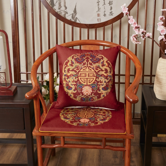 91家纺网 家纺一手货源 找家纺 北辰 2020新款麻布印花新中式抱枕 吉祥-红