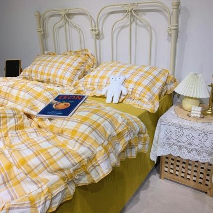 91家纺网 家纺一手货源 找家纺 （总）六巷胡同2021春夏新品仙女风水果格子水洗棉四件套实拍图