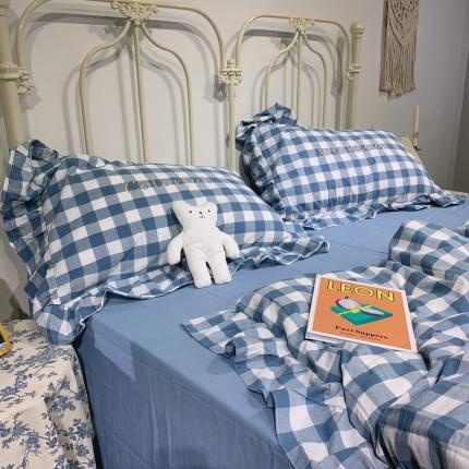 91家纺网 家纺一手货源 找家纺 六巷胡同2021春夏新品仙女风水果格子水洗棉四件套实拍图 蓝莓格