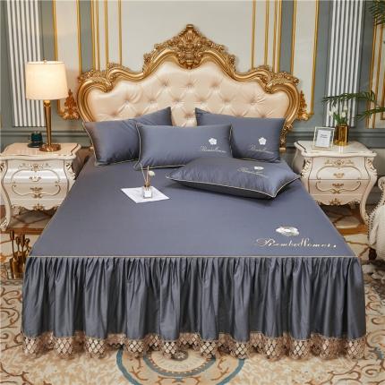 91家纺网 家纺一手货源 找家纺 菊上 2021新款60支长绒棉山茶花系列单层床裙 绅灰