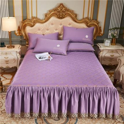 91家纺网 家纺一手货源 找家纺 菊上 2021新款60支长绒棉山茶花系列加棉床裙 丁香紫