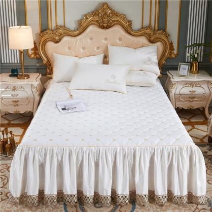 91家纺网 家纺一手货源 找家纺 菊上 2021新款60支长绒棉山茶花系列加棉床裙 米白色