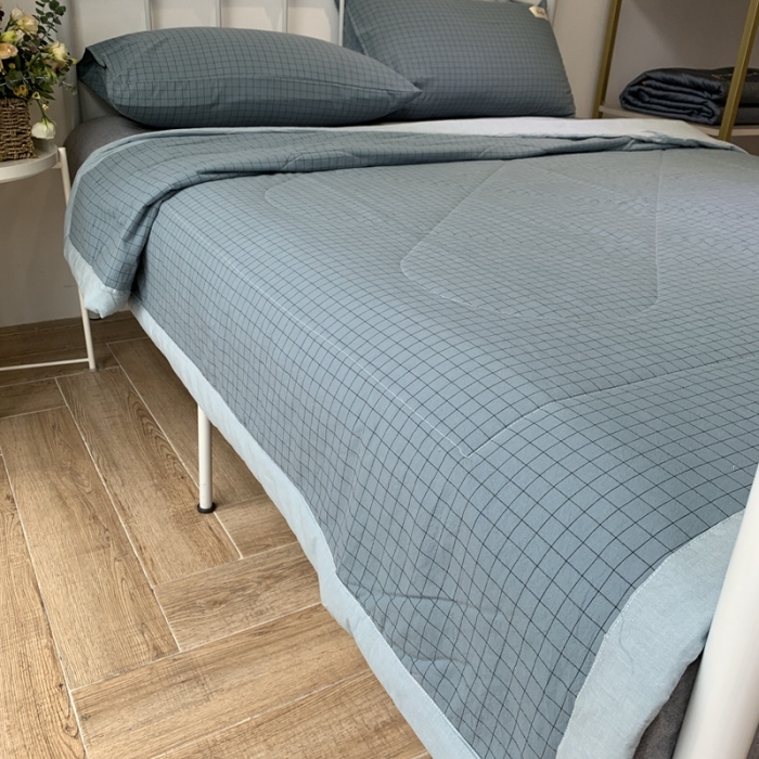 91家纺网 家纺一手货源 找家纺 久典家居 2020新款色织水洗棉夏被 蓝格