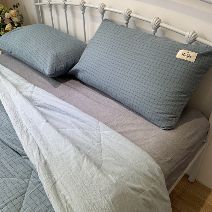 91家纺网 家纺一手货源 找家纺 久典家居 2020新款色织水洗棉夏被 蓝格