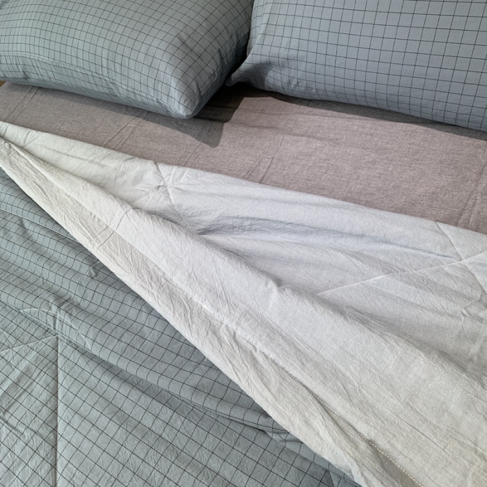 91家纺网 家纺一手货源 找家纺 久典家居 2020新款色织水洗棉夏被 蓝格