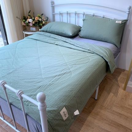 91家纺网 家纺一手货源 找家纺 久典家居 2020新款色织水洗棉夏被 绿格