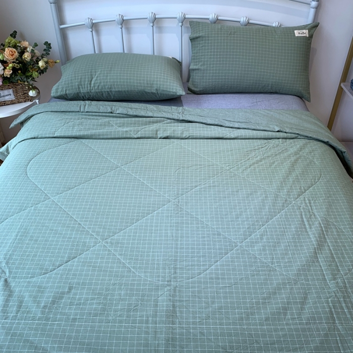 91家纺网 家纺一手货源 找家纺 久典家居 2020新款色织水洗棉夏被 绿格