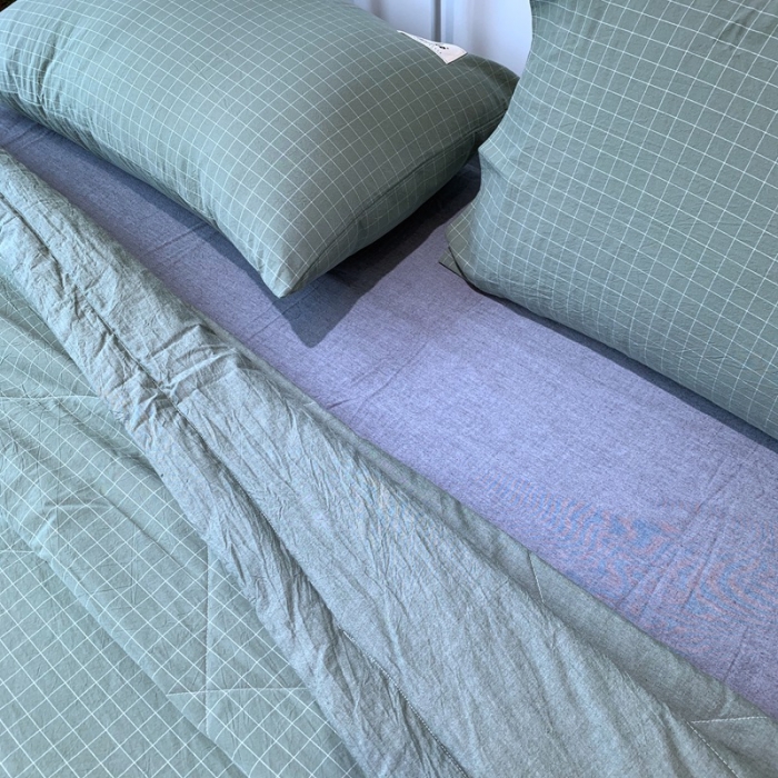 91家纺网 家纺一手货源 找家纺 久典家居 2020新款色织水洗棉夏被 绿格