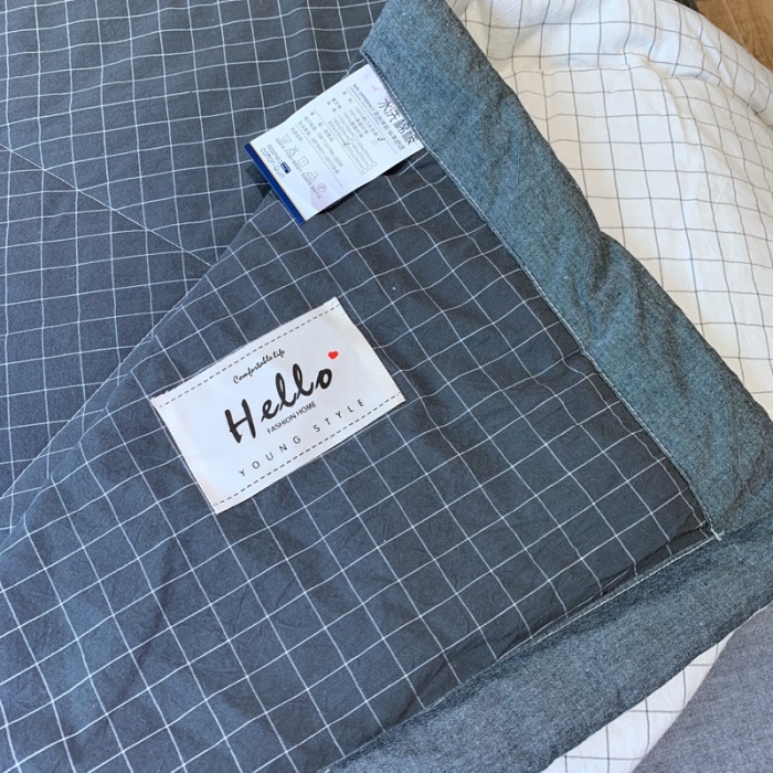 91家纺网 家纺一手货源 找家纺 久典家居 2020新款色织水洗棉夏被 深灰格（B版白格）