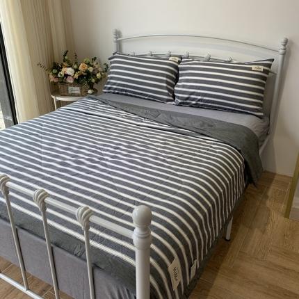 91家纺网 家纺一手货源 找家纺 久典家居 2020新款色织水洗棉夏被 中灰条