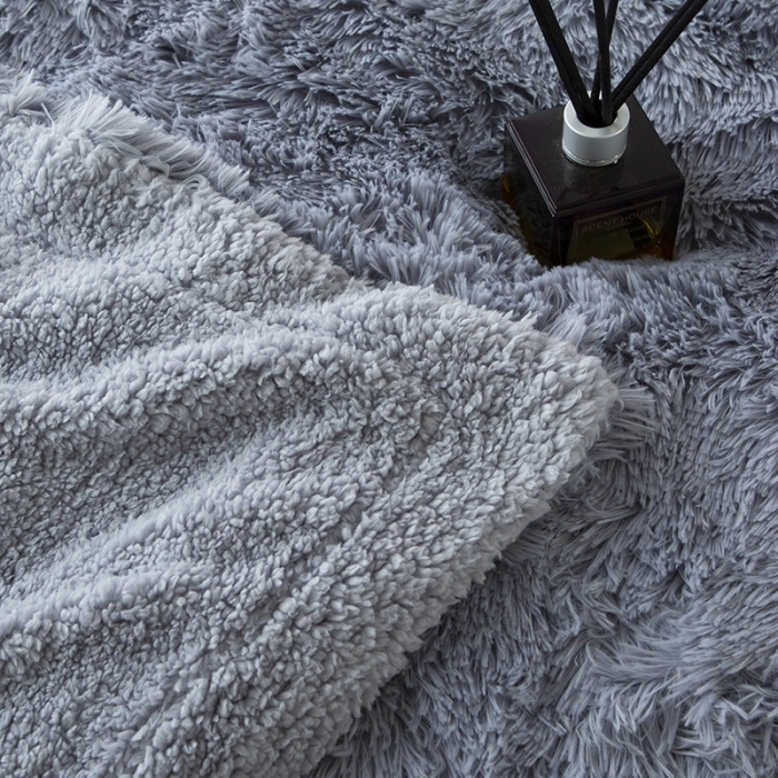 91家纺网 家纺一手货源 找家纺 卡奥 欧式纯色长毛羊羔绒毛毯沙发毯子加厚盖毯空调毯高级灰