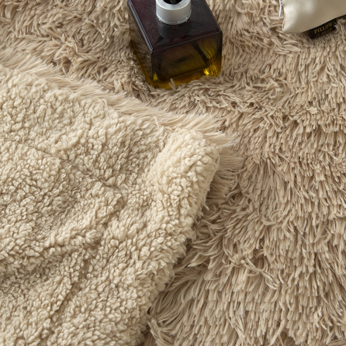 91家纺网 家纺一手货源 找家纺 卡奥 欧式纯色长毛羊羔绒毛毯沙发毯子加厚盖毯空调毯卡其色