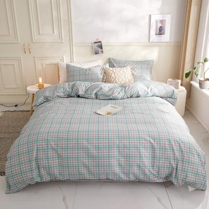 91家纺网 家纺一手货源 找家纺 一米阳光 2020新款格子系列单被套抹茶绿