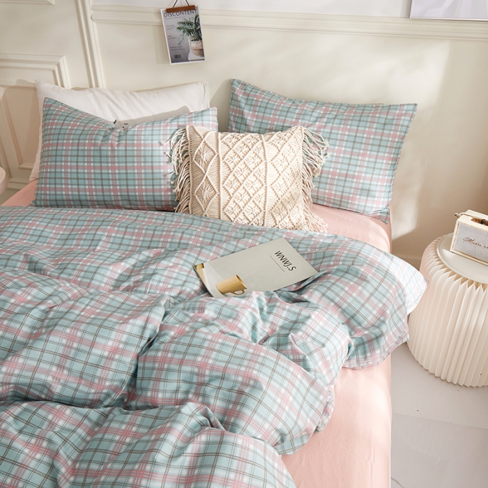 91家纺网 家纺一手货源 找家纺 一米阳光 2020新款格子系列单被套抹茶绿