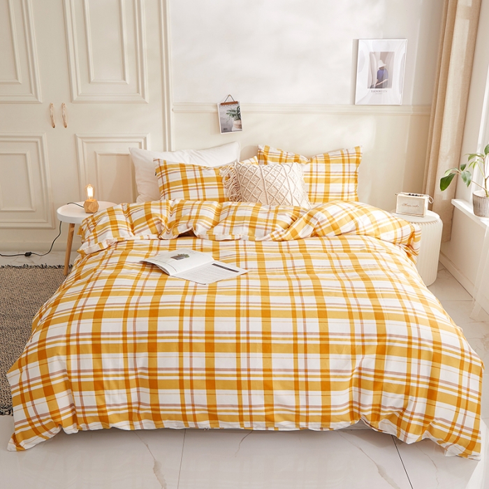91家纺网 家纺一手货源 找家纺 一米阳光 2020新款格子系列单被套甜橙黄