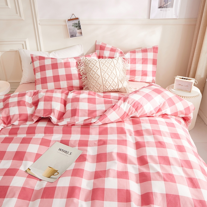 91家纺网 家纺一手货源 找家纺 一米阳光 2020新款格子系列单被套艳丽红