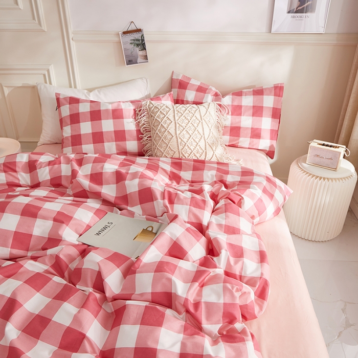 91家纺网 家纺一手货源 找家纺 一米阳光 2020新款格子系列单被套艳丽红