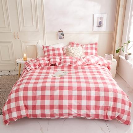 一米阳光 2020新款格子系列单被套艳丽红