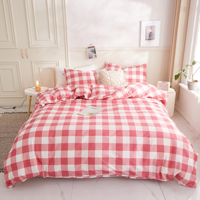 91家纺网 家纺一手货源 找家纺 一米阳光 2020新款格子系列单被套艳丽红